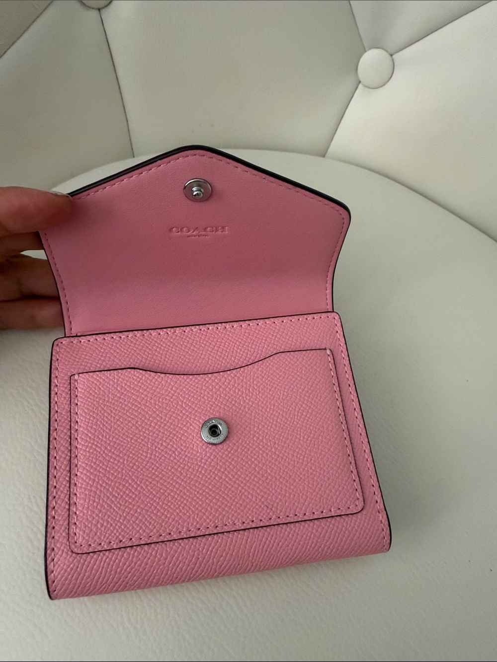 Coach Cross Wyn Grain Leather Small Wallet Flower Pink Silver Accents - Picture 12 of 16